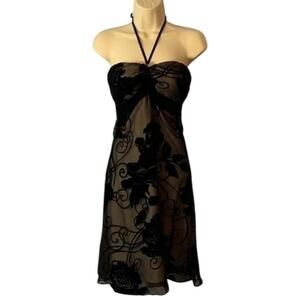 WHBM Silk Velvet Burnout Strapless or Velvet Halter Top Strap Mini Dress Size 2